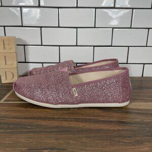 Toms Classic Womens Size 5.5 Shoes Rose Glow Iridescent Glitter Slip On Flats